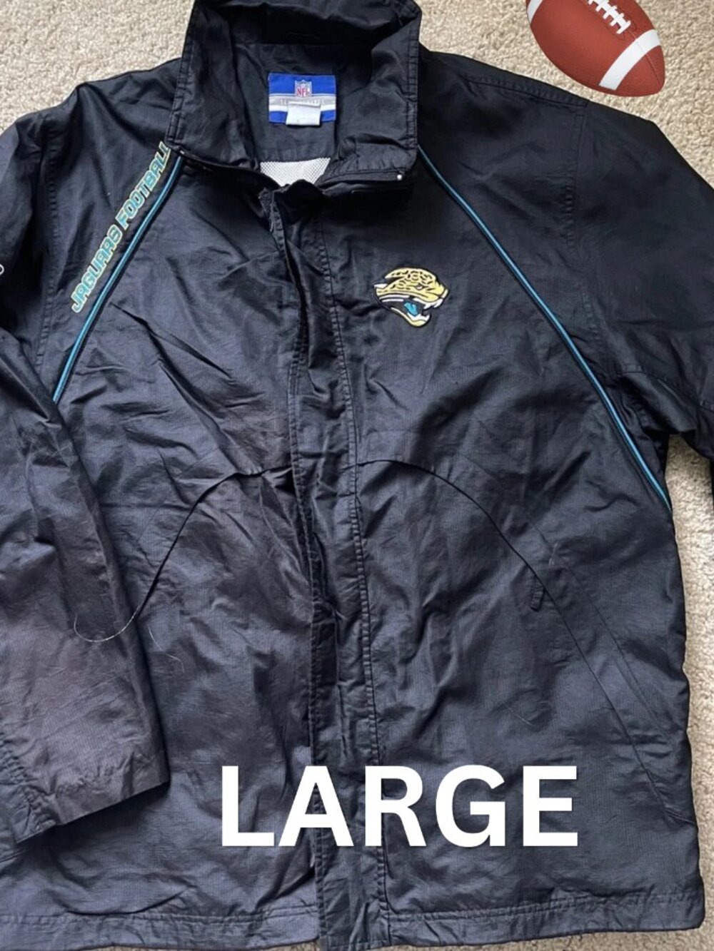 Jacksonville Jaguars Team Jacket Men’s size L Black Windbreaker  NFL Large